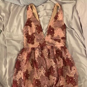 Lace Plunging Skater Dress